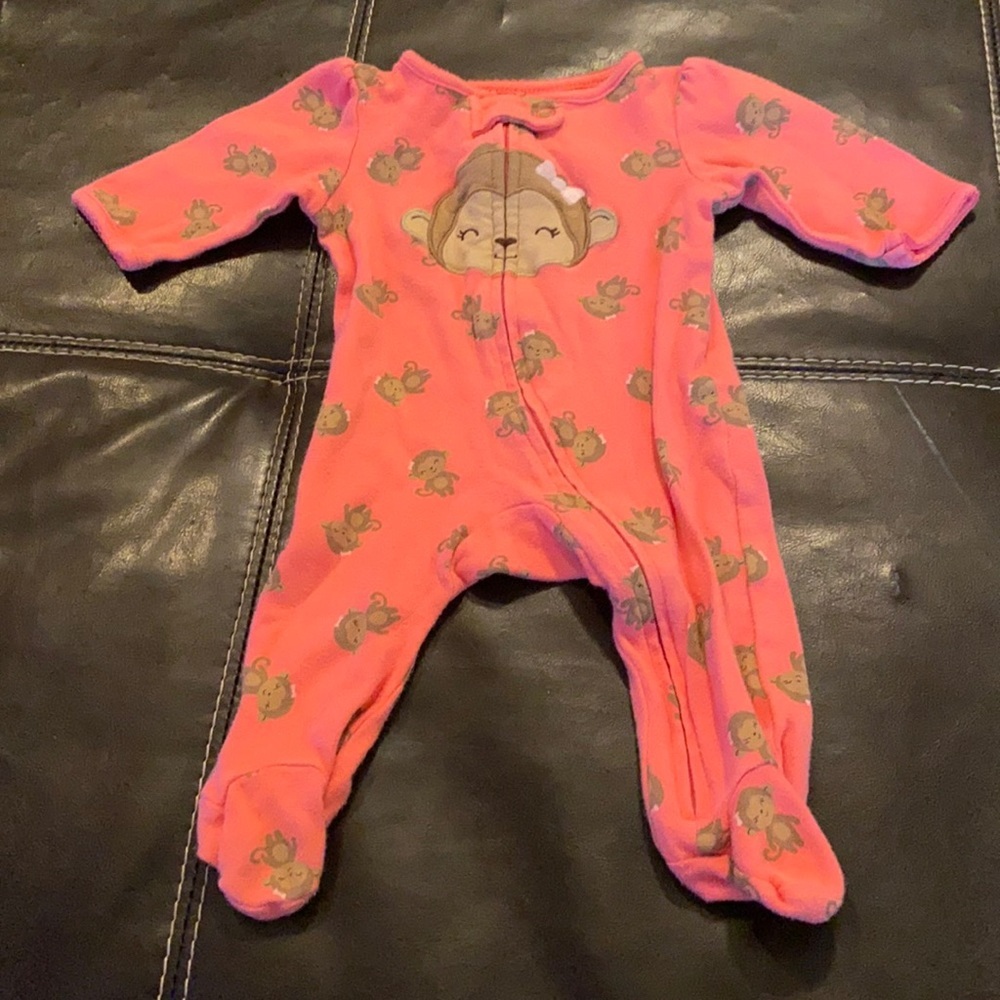 Carter’s 1-piece coral colored monkey footed sleeper pajamas size 0-3 mo
